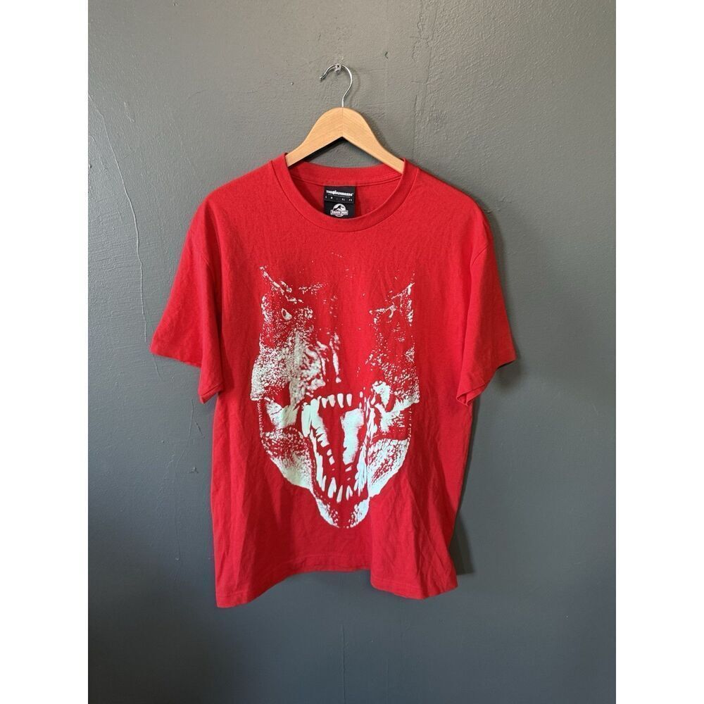 The Hundreds x Jurassic Park Men's L S/S Red T-Shirt Glow in The Dark Dinosaur
